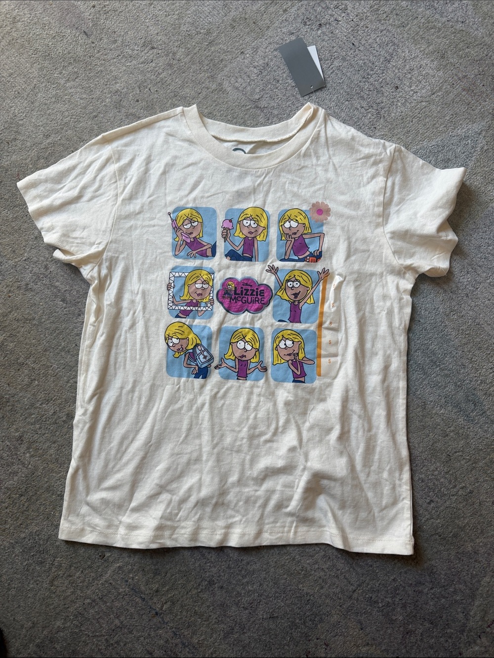 Lizzy Maguire' Graphic Tee - Cream with Blue & Pink Print
